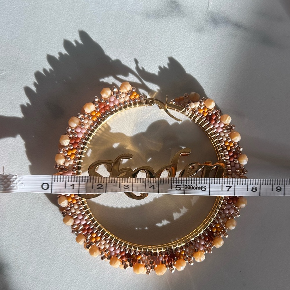Beaded Indigenous Gold SKODEN Hoop Earrings - Picture 5 of 5